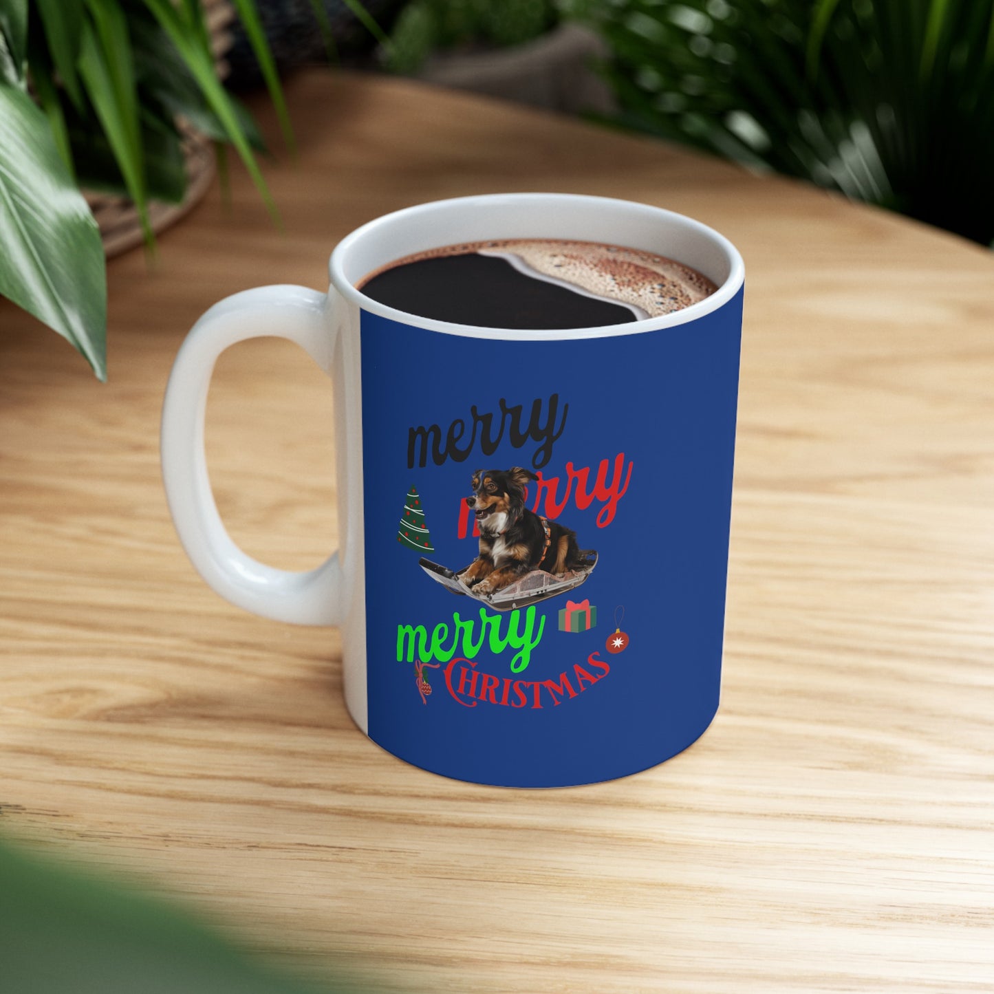 Ceramic Coffee or Tea Mug, Dog On The Sledge Merry Christmas Mug