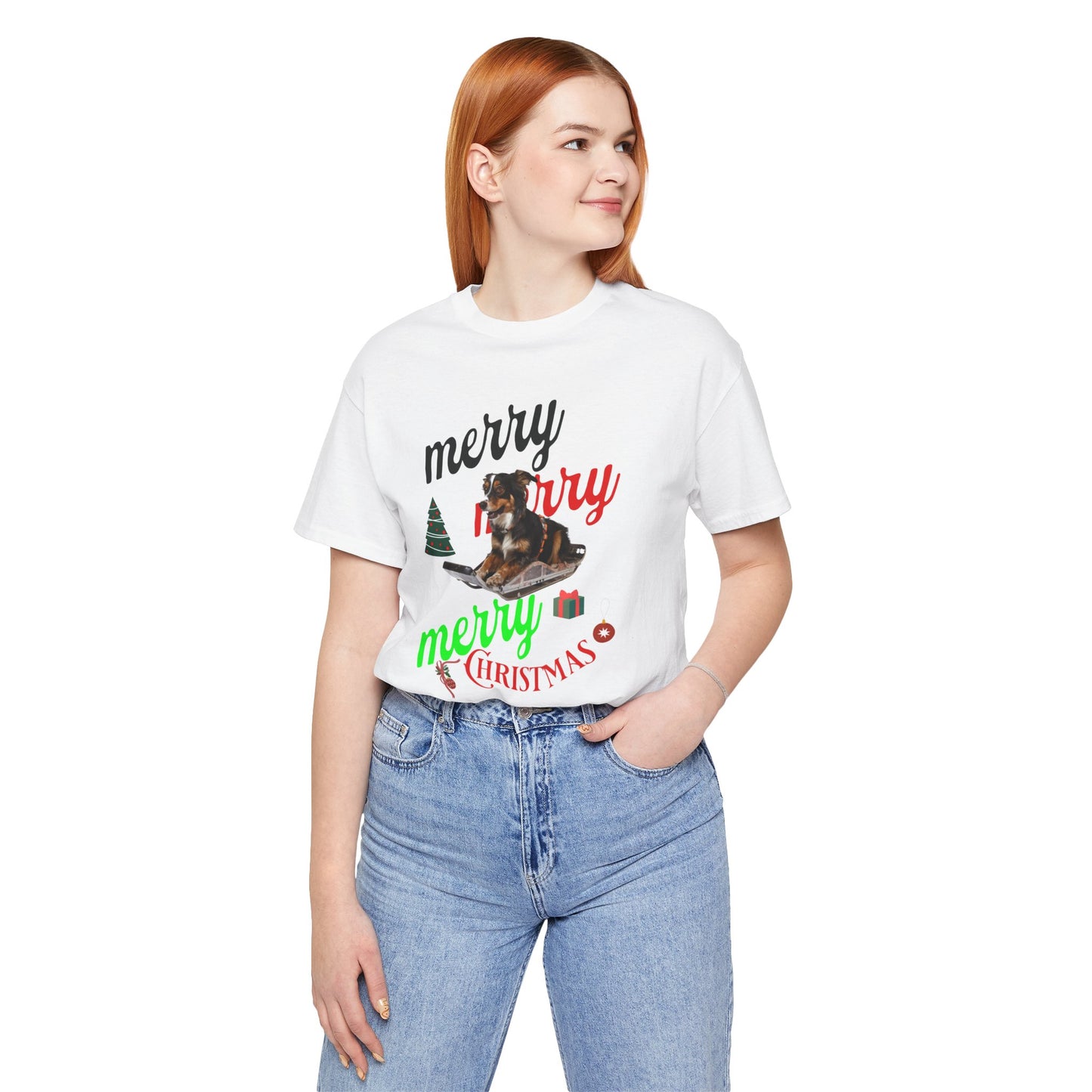 Unisex Jersey Short Sleeve T-Shirt, Merry Christmas Dog Sledge T-Shirt