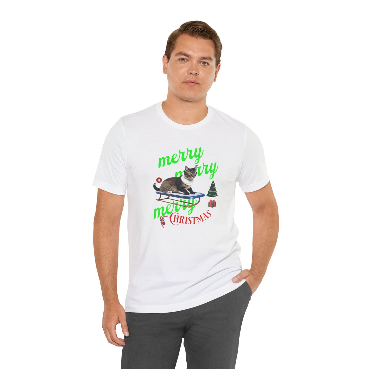 Unisex Jersey Short Sleeve T-Shirt, Merry Christmas Cat T-Shirt