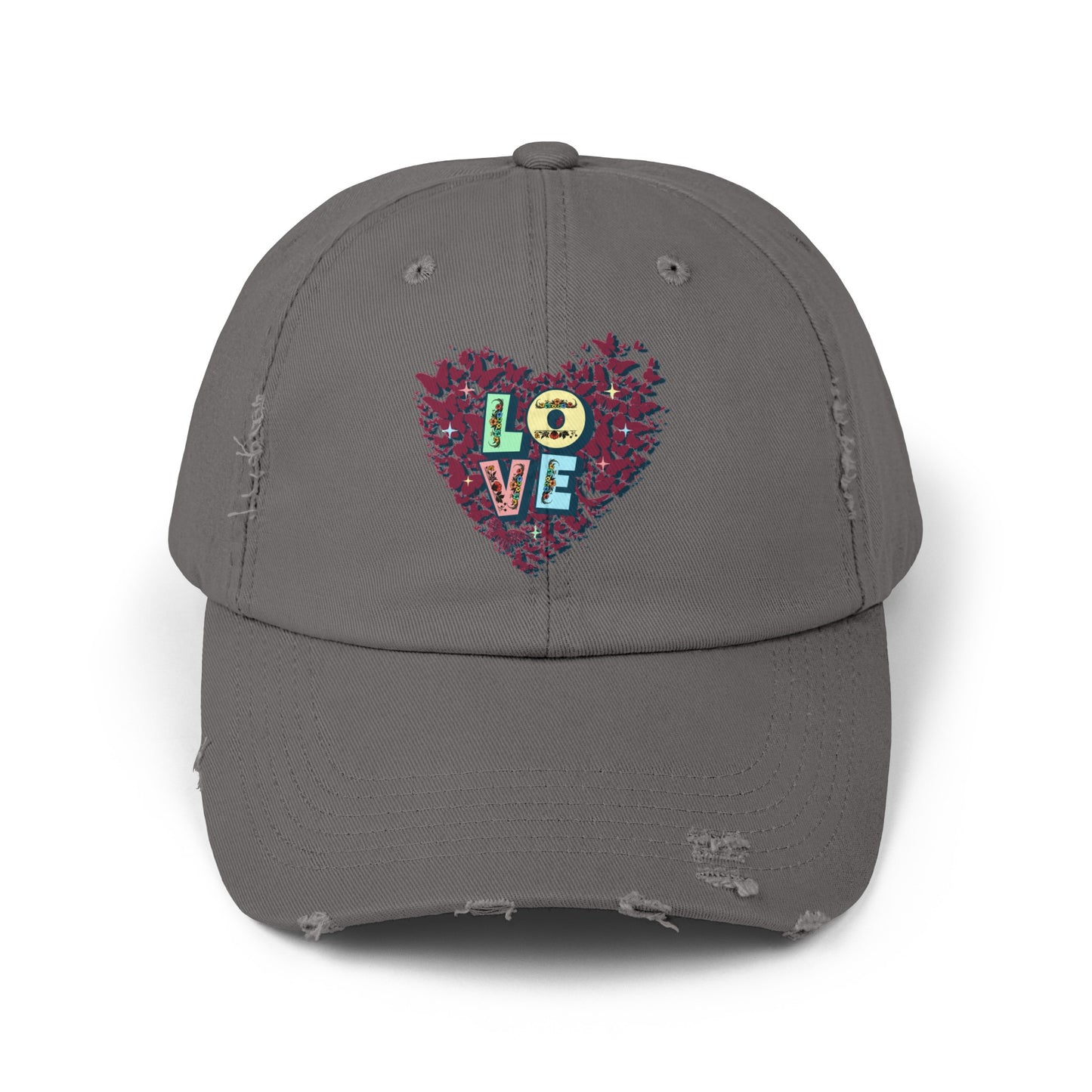 Unisex Distressed Cap, LOVE Heart Cap