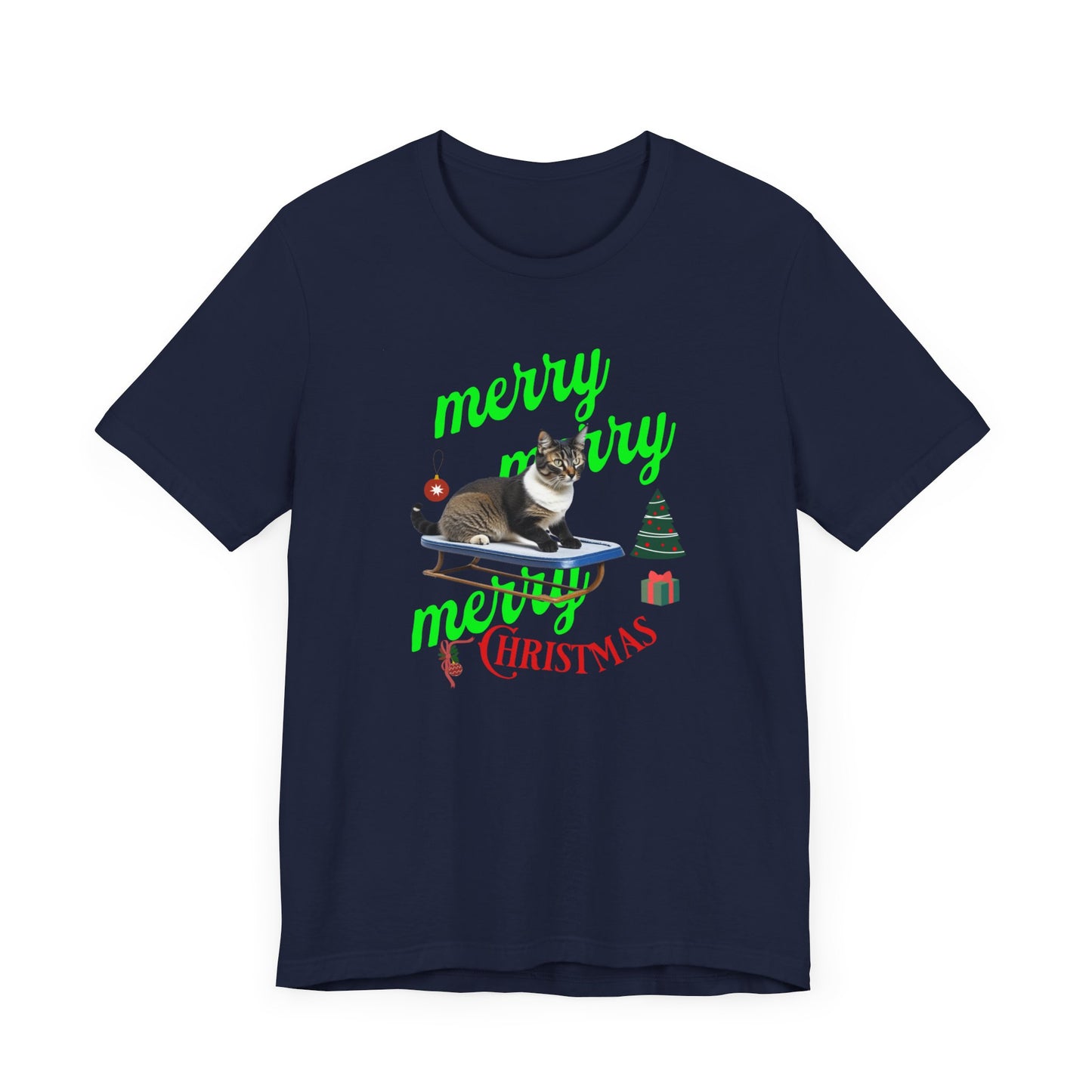 Unisex Jersey Short Sleeve T-Shirt, Merry Christmas Cat T-Shirt