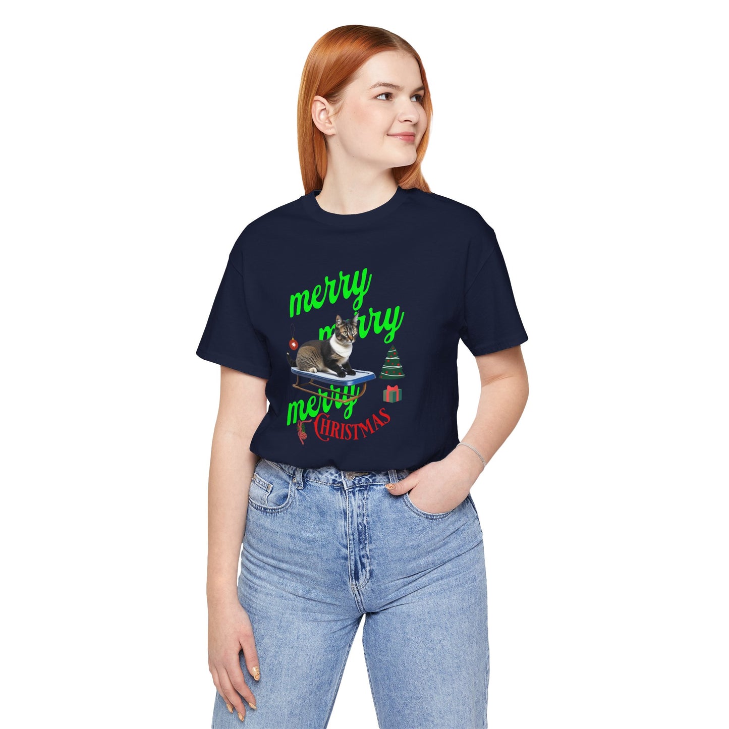 Unisex Jersey Short Sleeve T-Shirt, Merry Christmas Cat T-Shirt