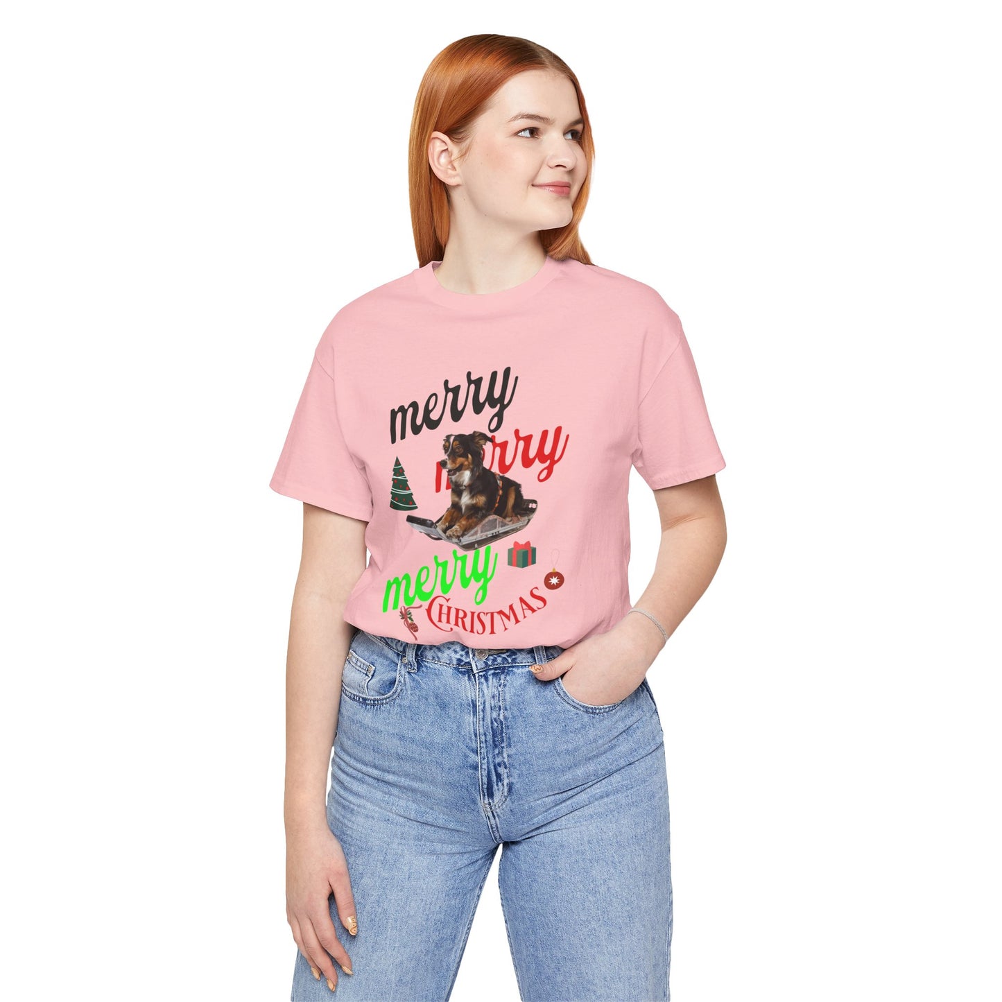 Unisex Jersey Short Sleeve T-Shirt, Merry Christmas Dog Sledge T-Shirt