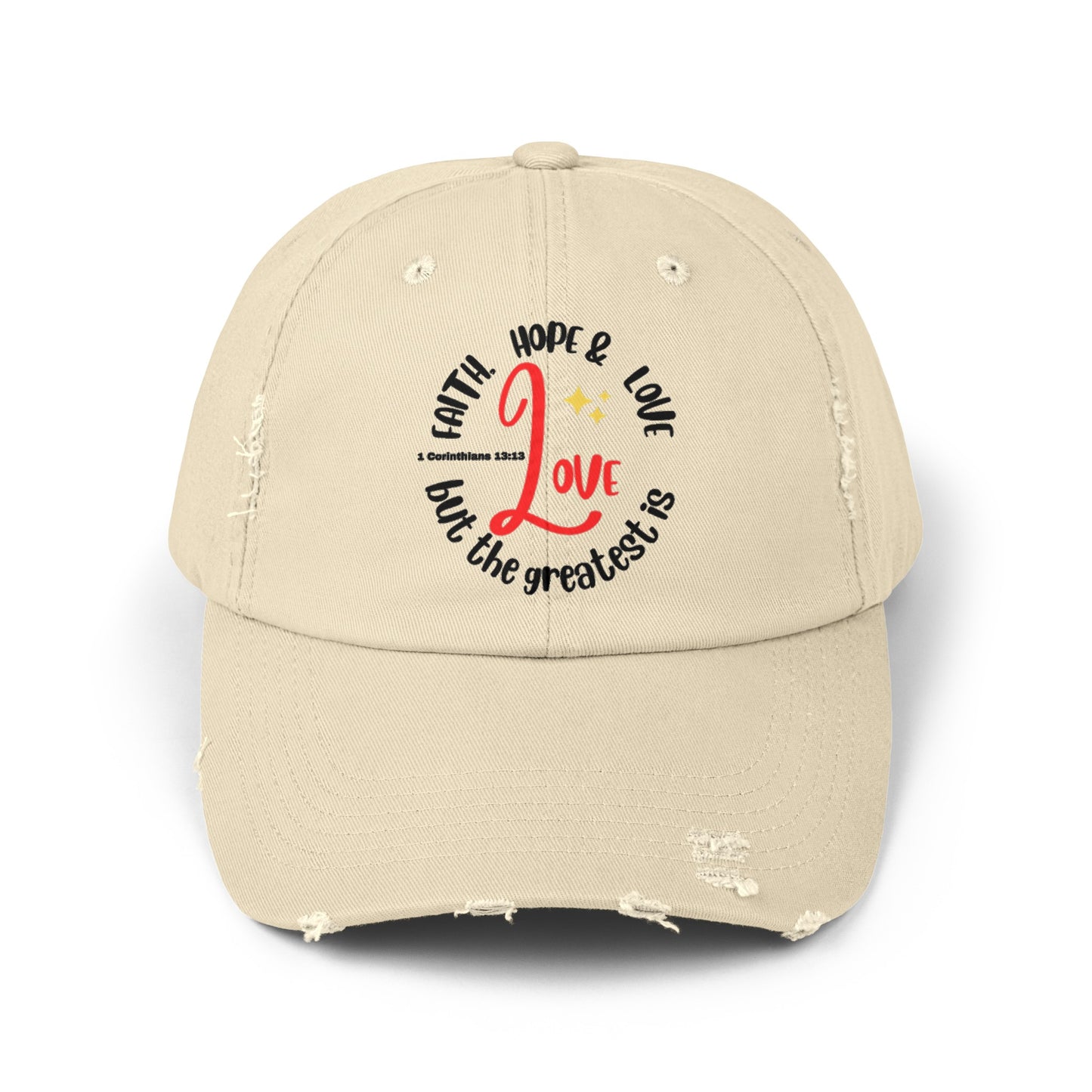 Unisex Distressed Cap, Faith Hope & Love Cap