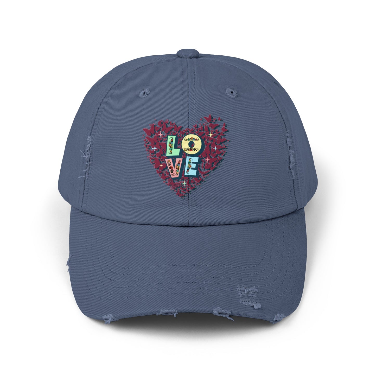 Unisex Distressed Cap, LOVE Heart Cap