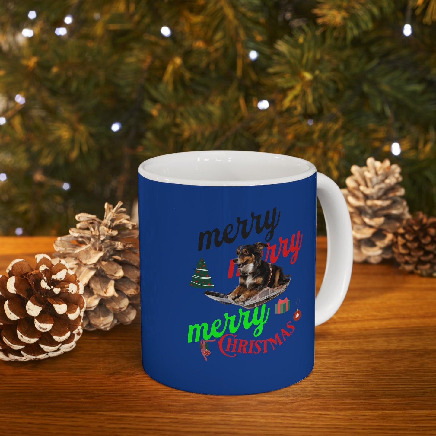 Ceramic Coffee or Tea Mug, Dog On The Sledge Merry Christmas Mug