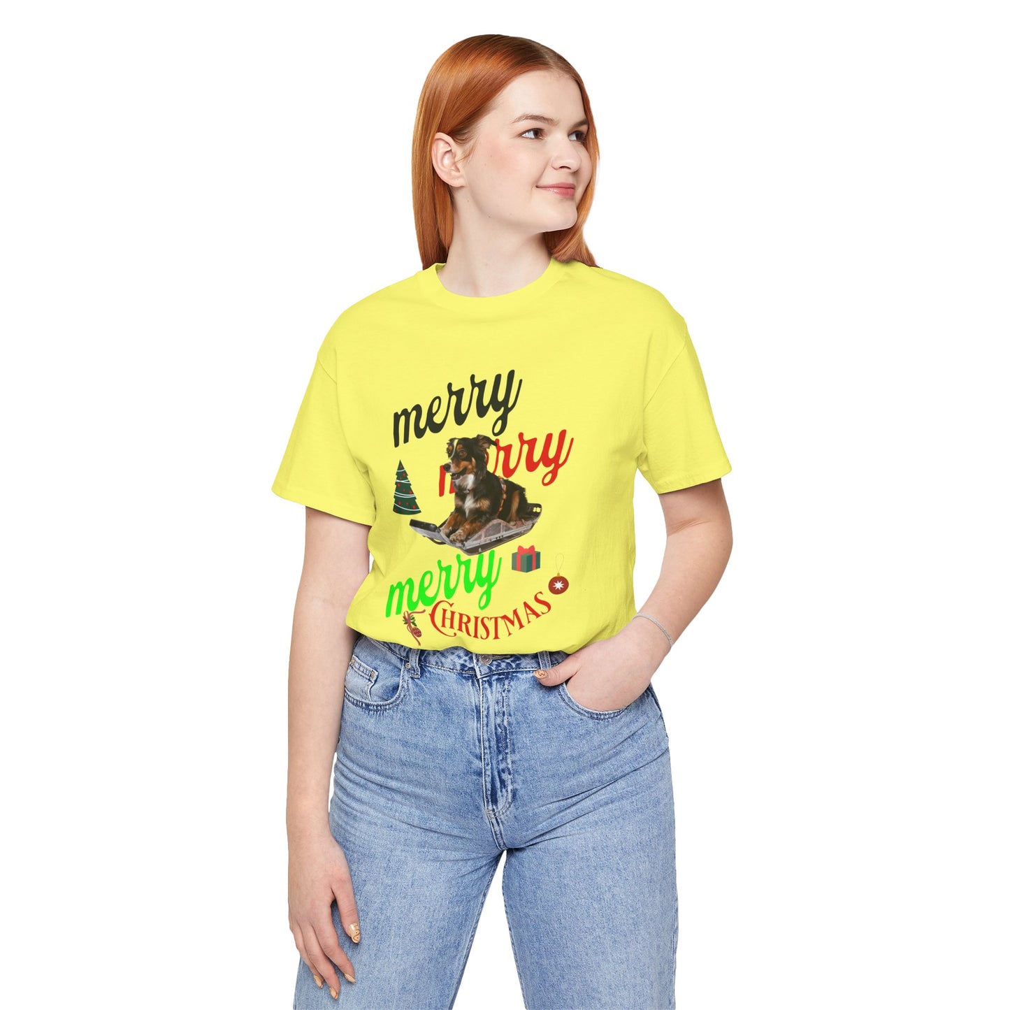 Unisex Jersey Short Sleeve T-Shirt, Merry Christmas Dog Sledge T-Shirt