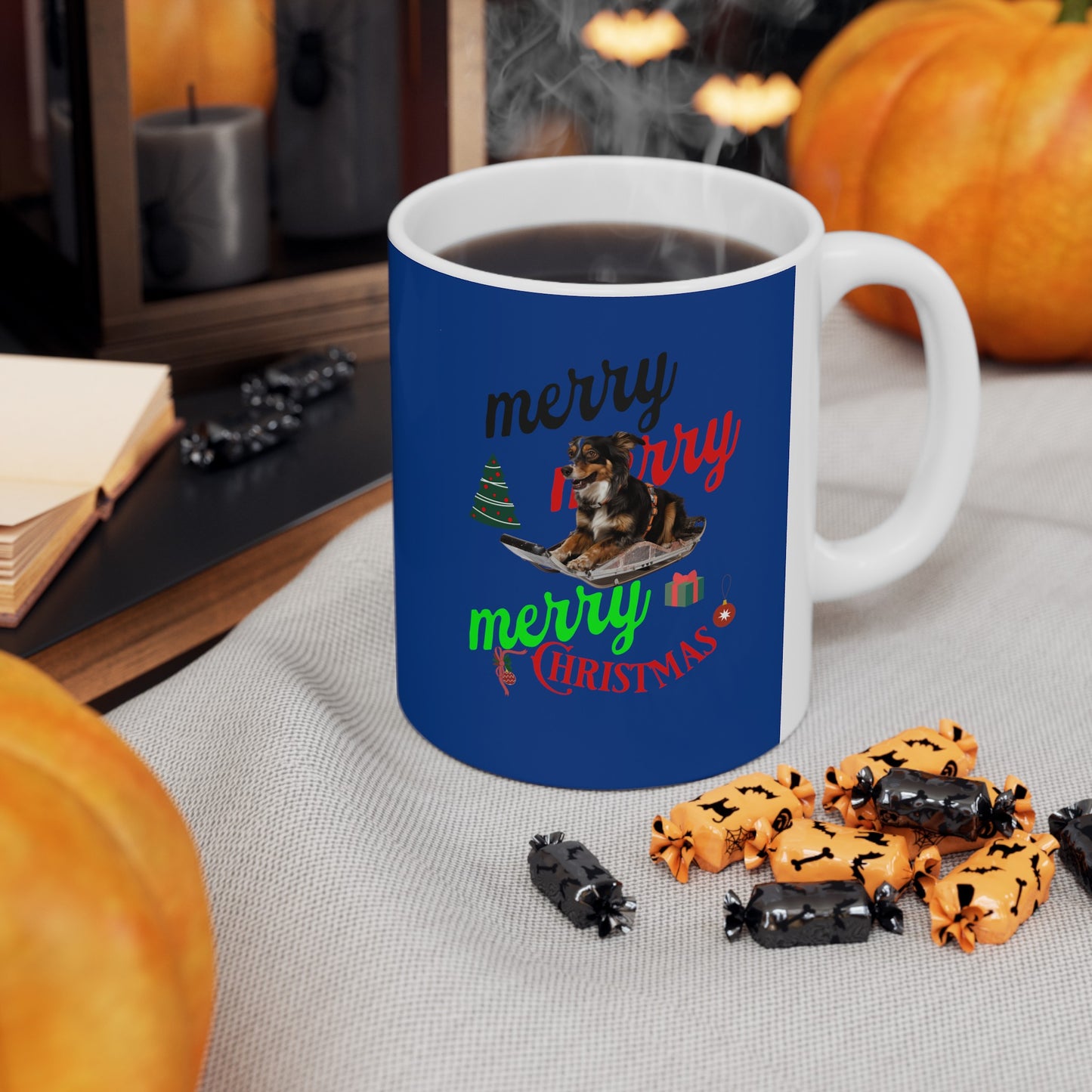 Ceramic Coffee or Tea Mug, Dog On The Sledge Merry Christmas Mug
