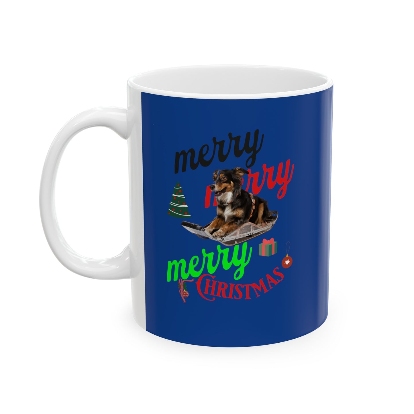 Ceramic Coffee or Tea Mug, Dog On The Sledge Merry Christmas Mug