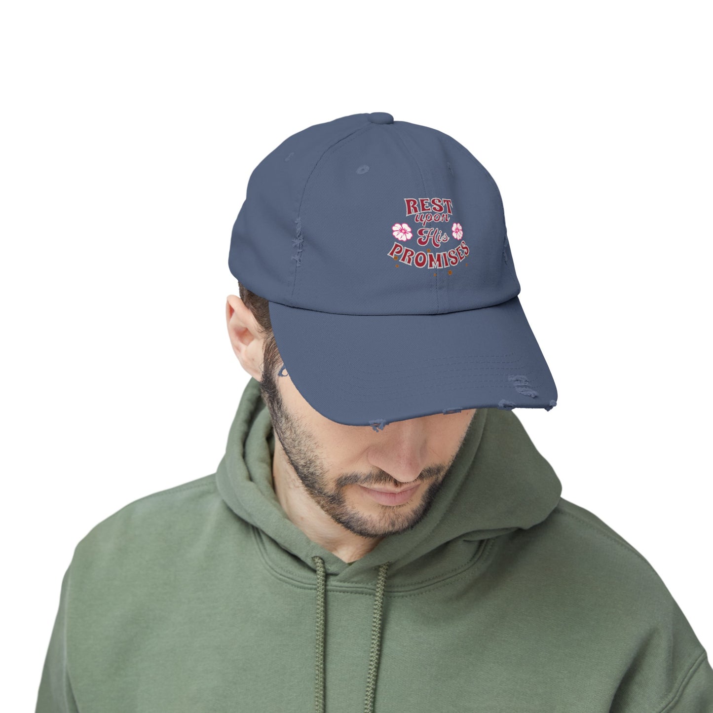 Unisex Distressed Cap, Rest Upon His Promises Cap