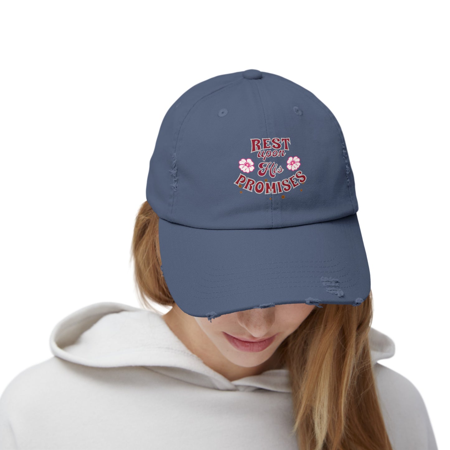 Unisex Distressed Cap, Rest Upon His Promises Cap