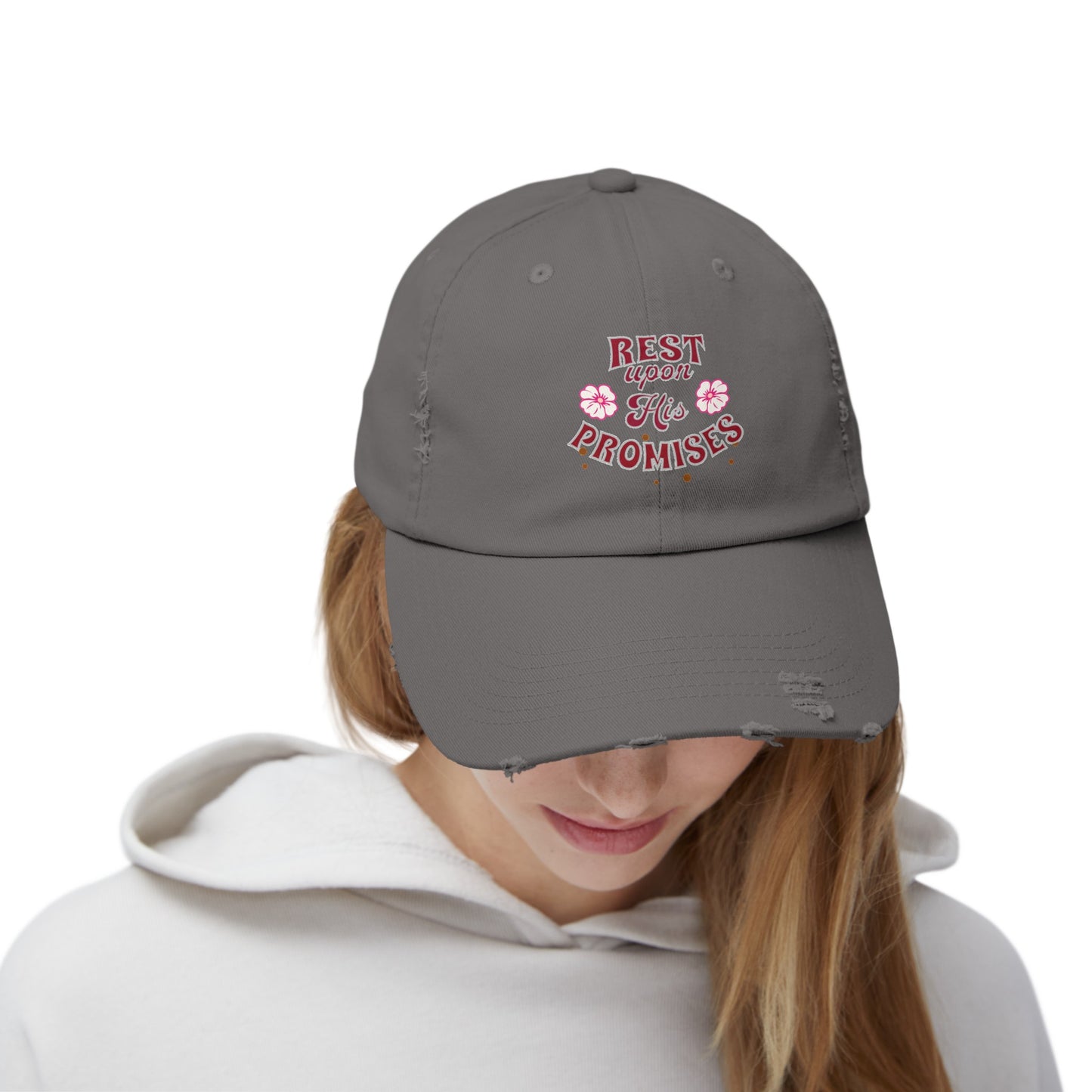 Unisex Distressed Cap, Rest Upon His Promises Cap