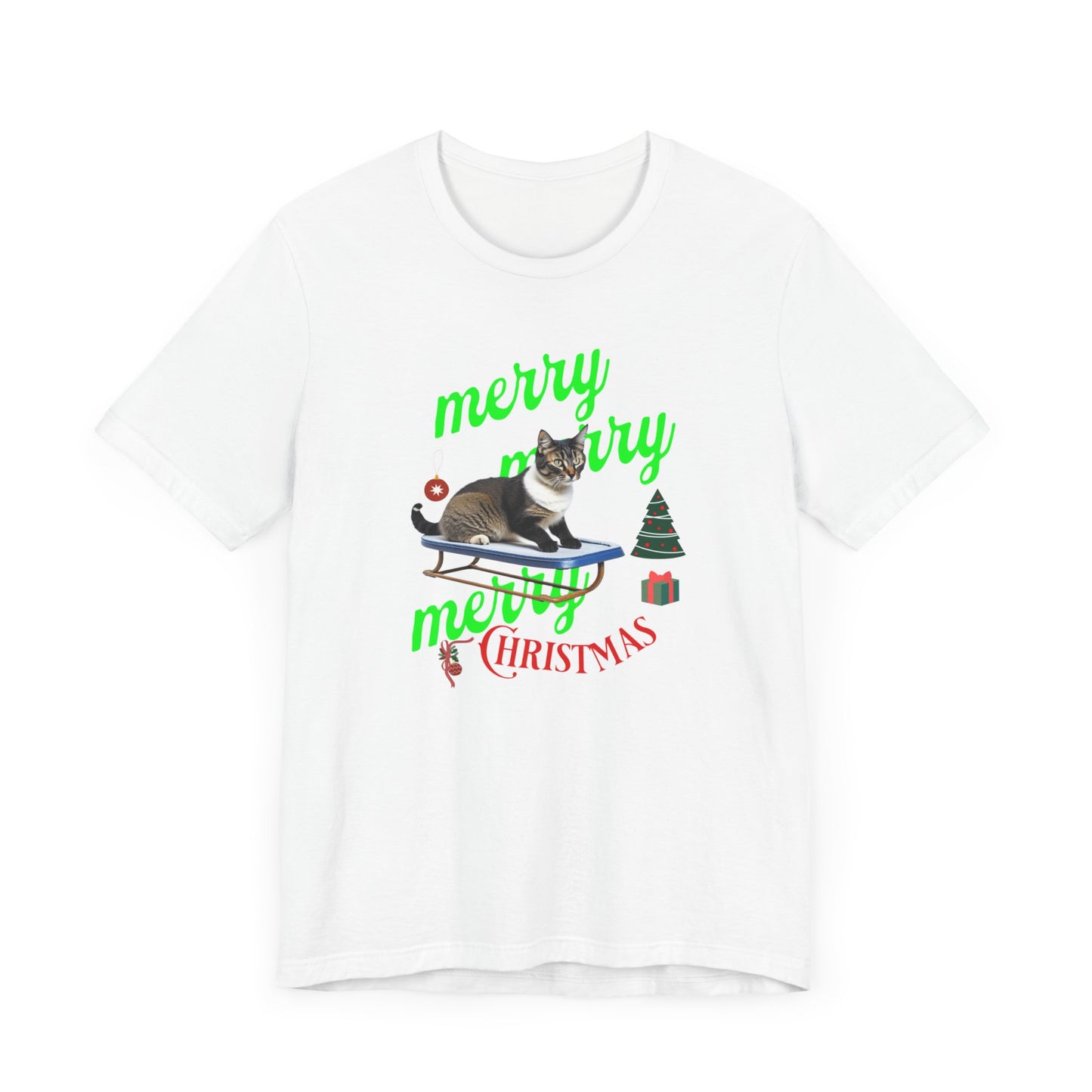 Unisex Jersey Short Sleeve T-Shirt, Merry Christmas Cat T-Shirt