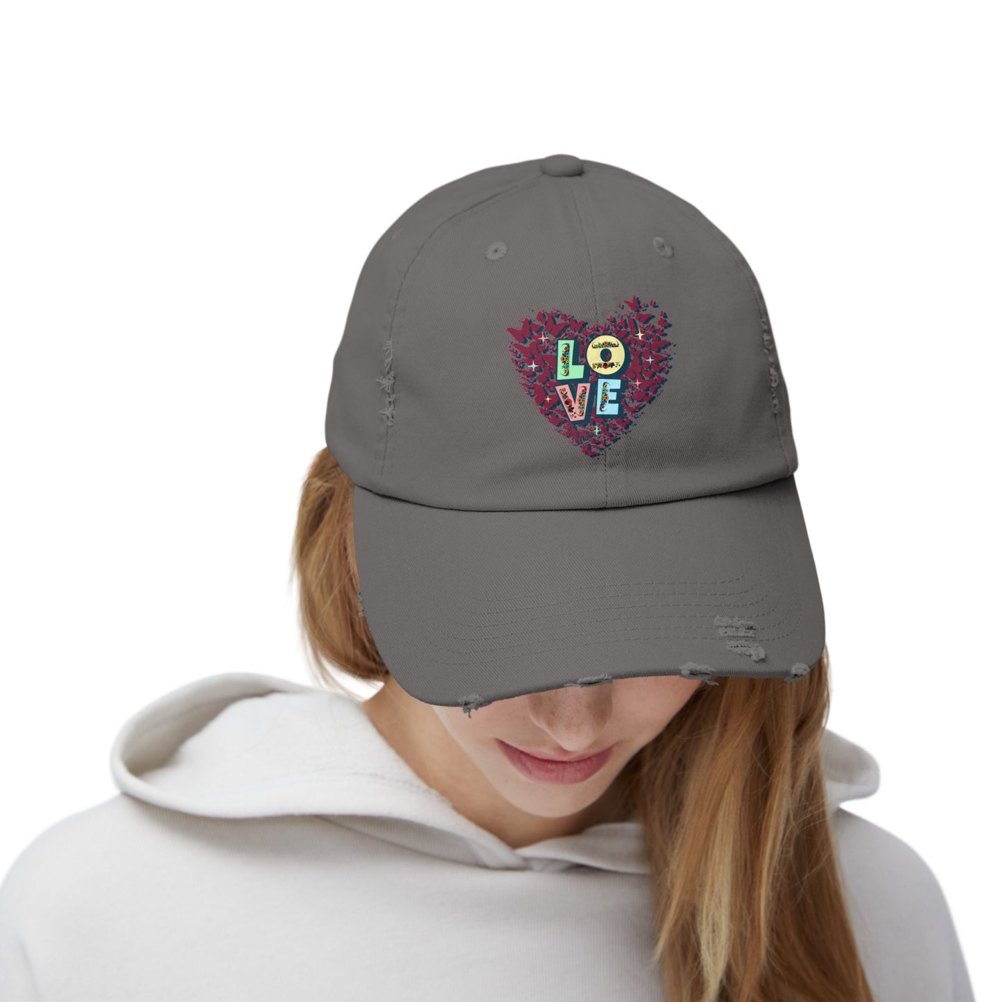 Unisex Distressed Cap, LOVE Heart Cap