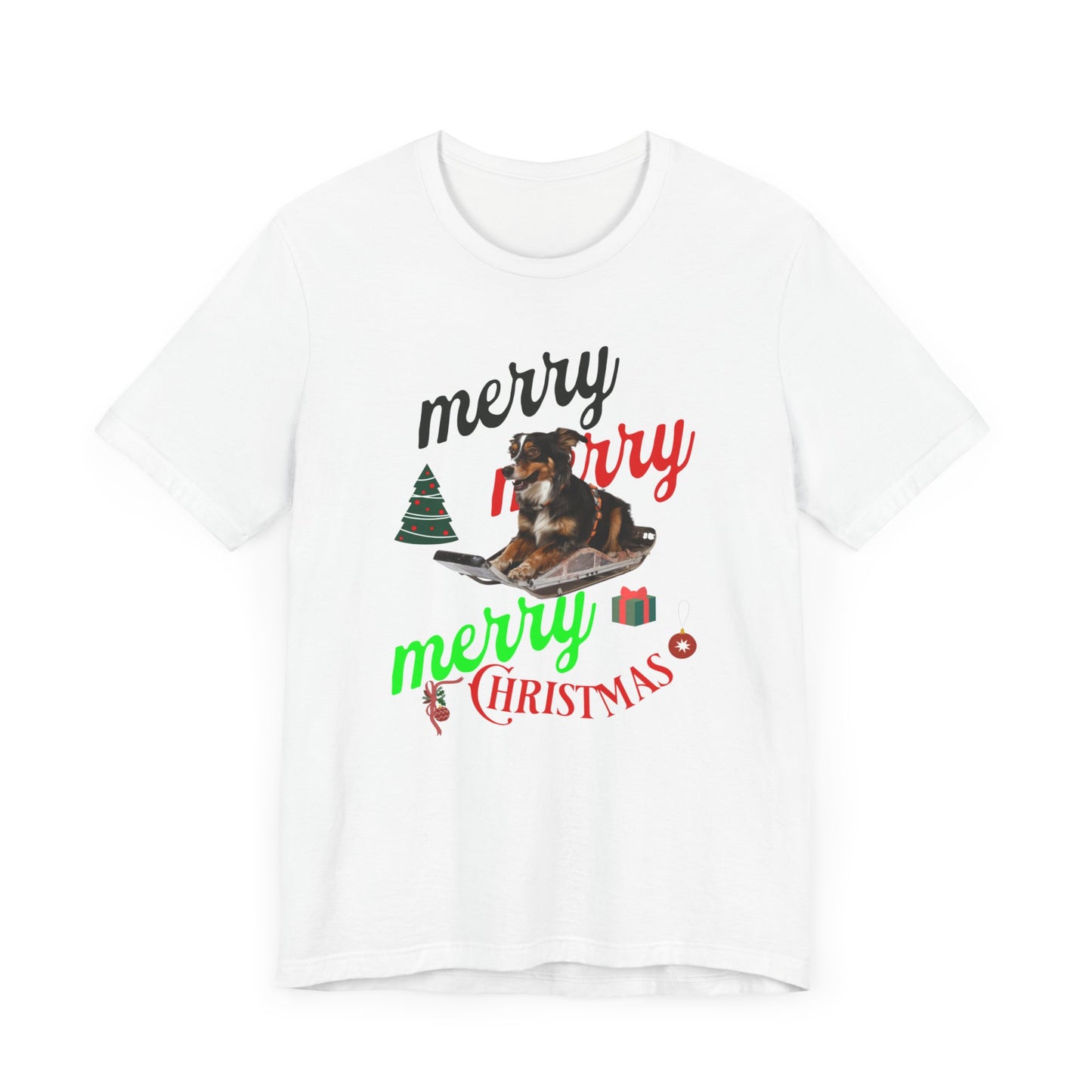 Unisex Jersey Short Sleeve T-Shirt, Merry Christmas Dog Sledge T-Shirt