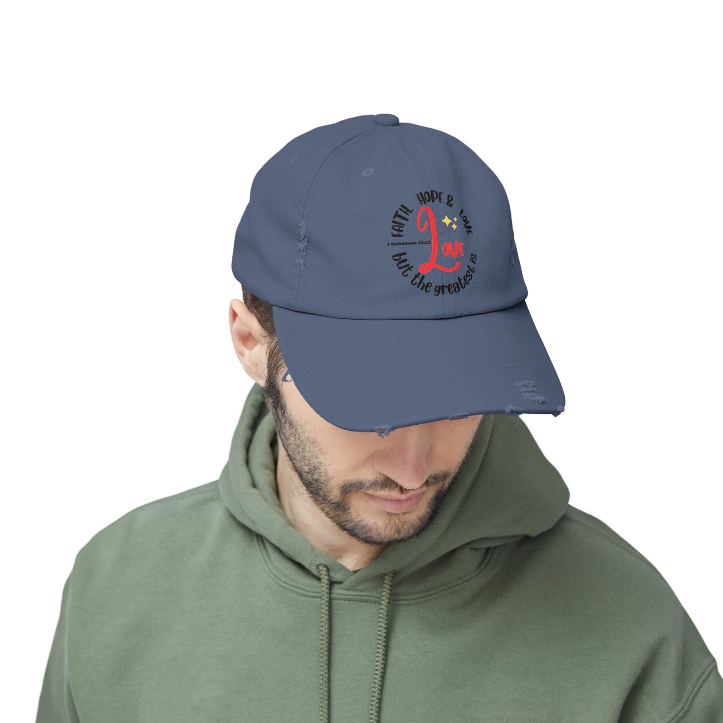 Unisex Distressed Cap, Faith Hope & Love Cap