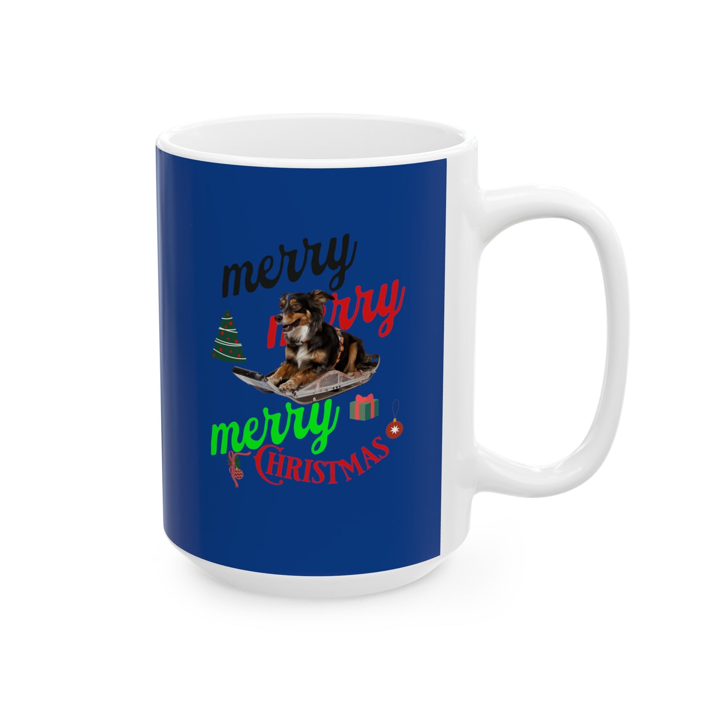Ceramic Coffee or Tea Mug, Dog On The Sledge Merry Christmas Mug