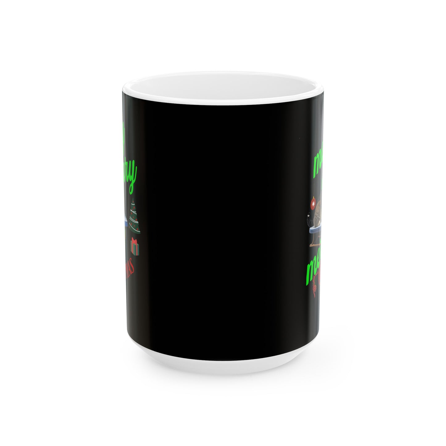 Ceramic Coffee or Tea Mug, Cat On The Sledge Merry Christmas Mug