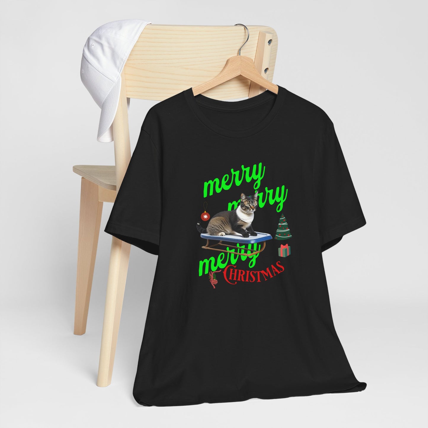Unisex Jersey Short Sleeve T-Shirt, Merry Christmas Cat T-Shirt