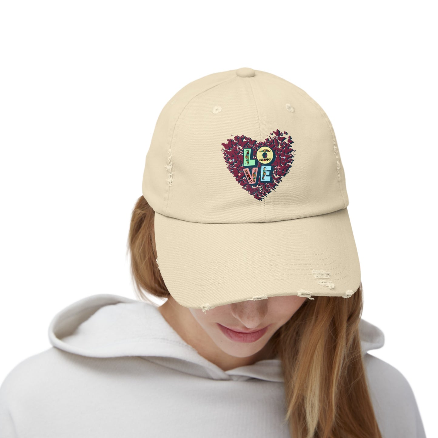 Unisex Distressed Cap, LOVE Heart Cap