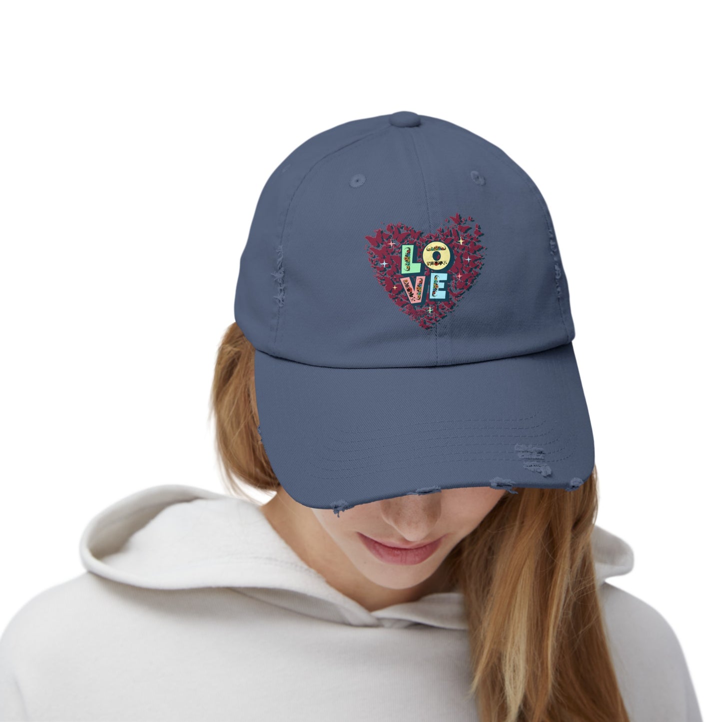 Unisex Distressed Cap, LOVE Heart Cap