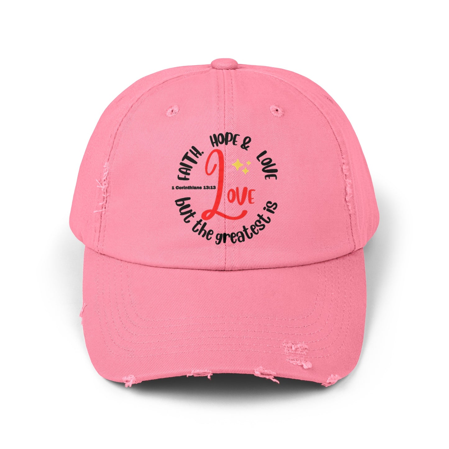 Unisex Distressed Cap, Faith Hope & Love Cap