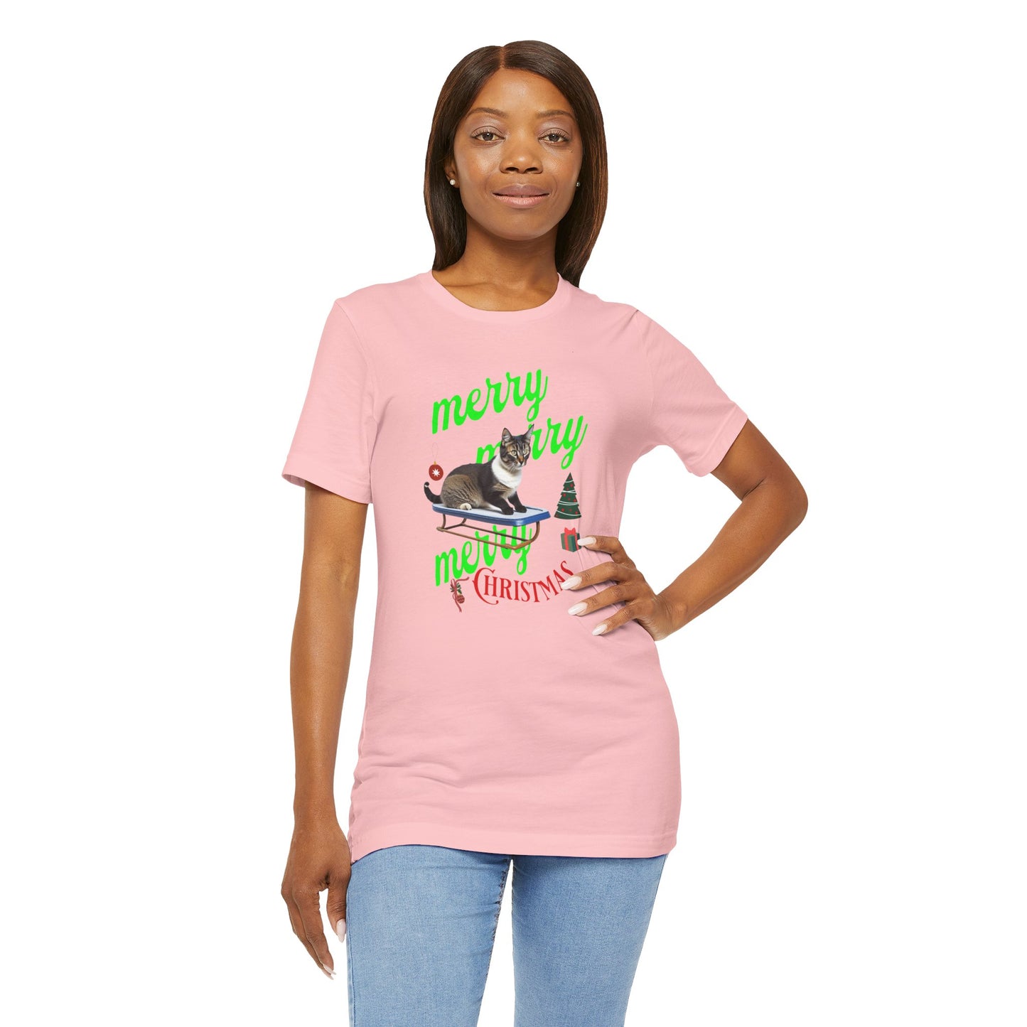 Unisex Jersey Short Sleeve T-Shirt, Merry Christmas Cat T-Shirt
