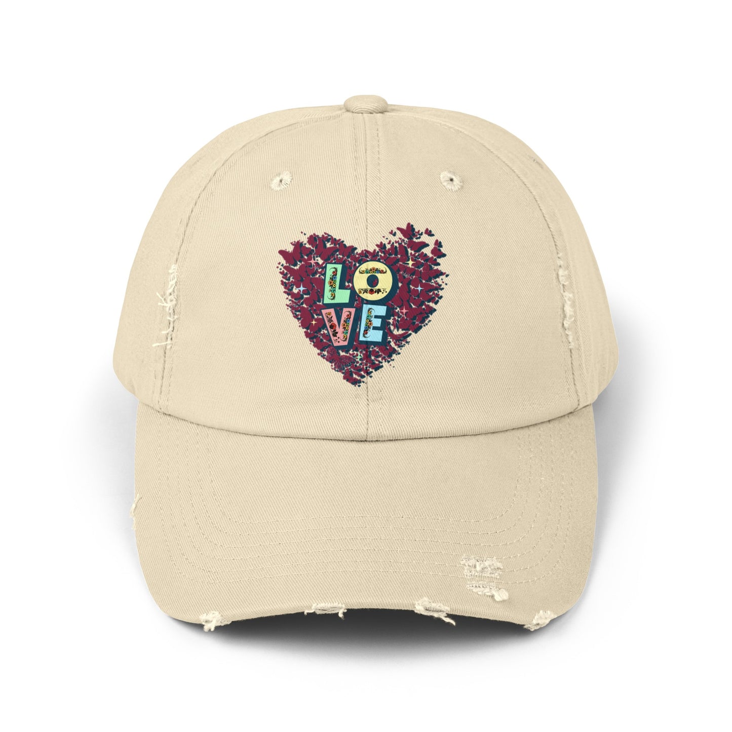 Unisex Distressed Cap, LOVE Heart Cap