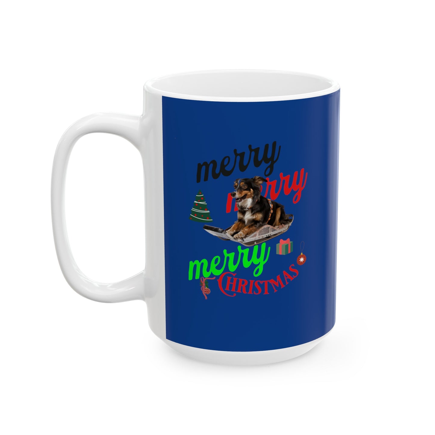 Ceramic Coffee or Tea Mug, Dog On The Sledge Merry Christmas Mug