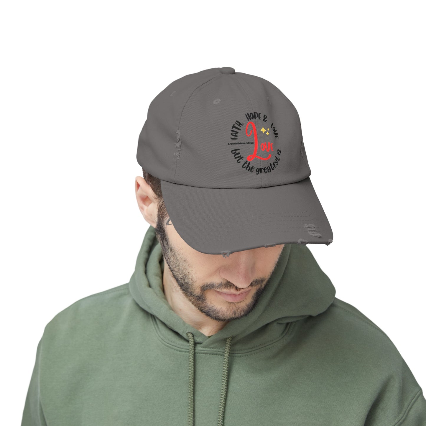 Unisex Distressed Cap, Faith Hope & Love Cap