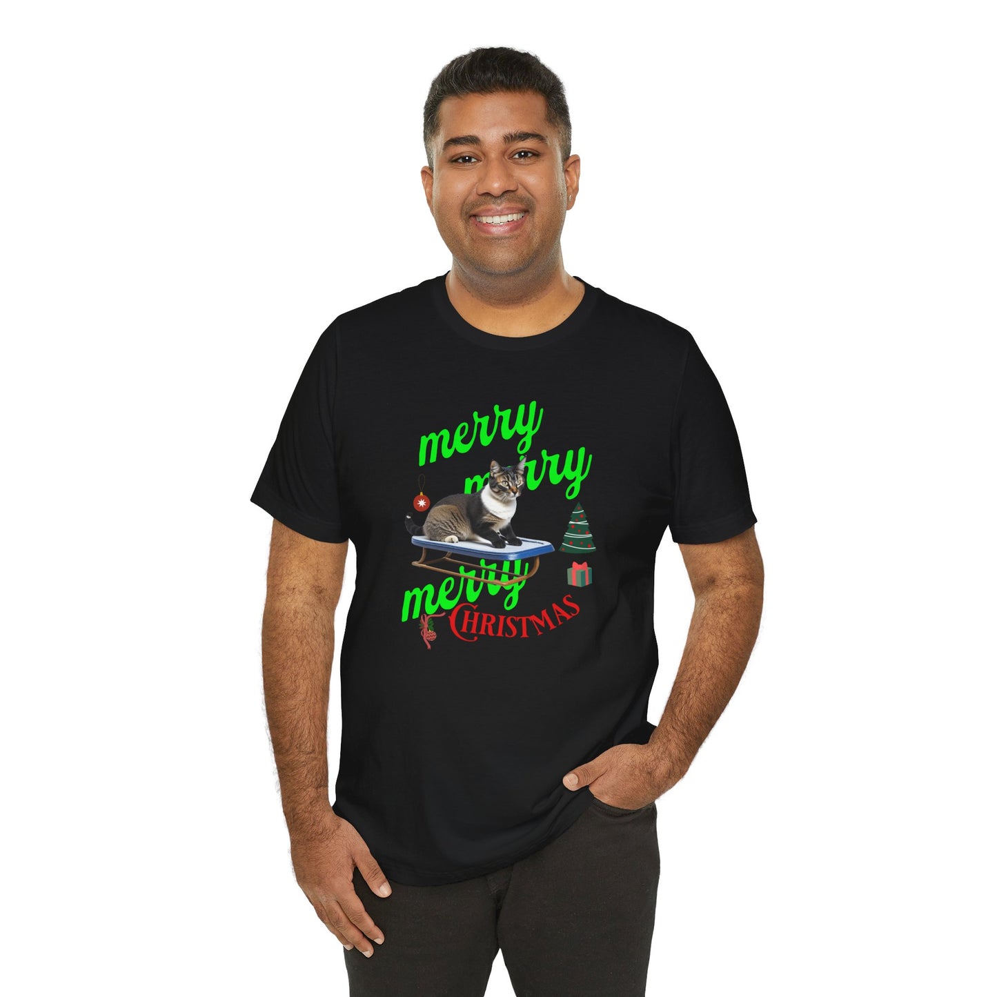 Unisex Jersey Short Sleeve T-Shirt, Merry Christmas Cat T-Shirt
