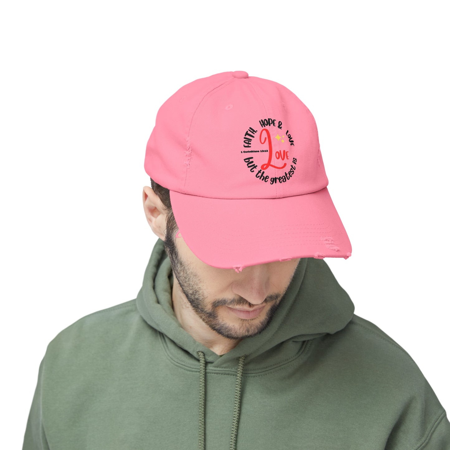 Unisex Distressed Cap, Faith Hope & Love Cap