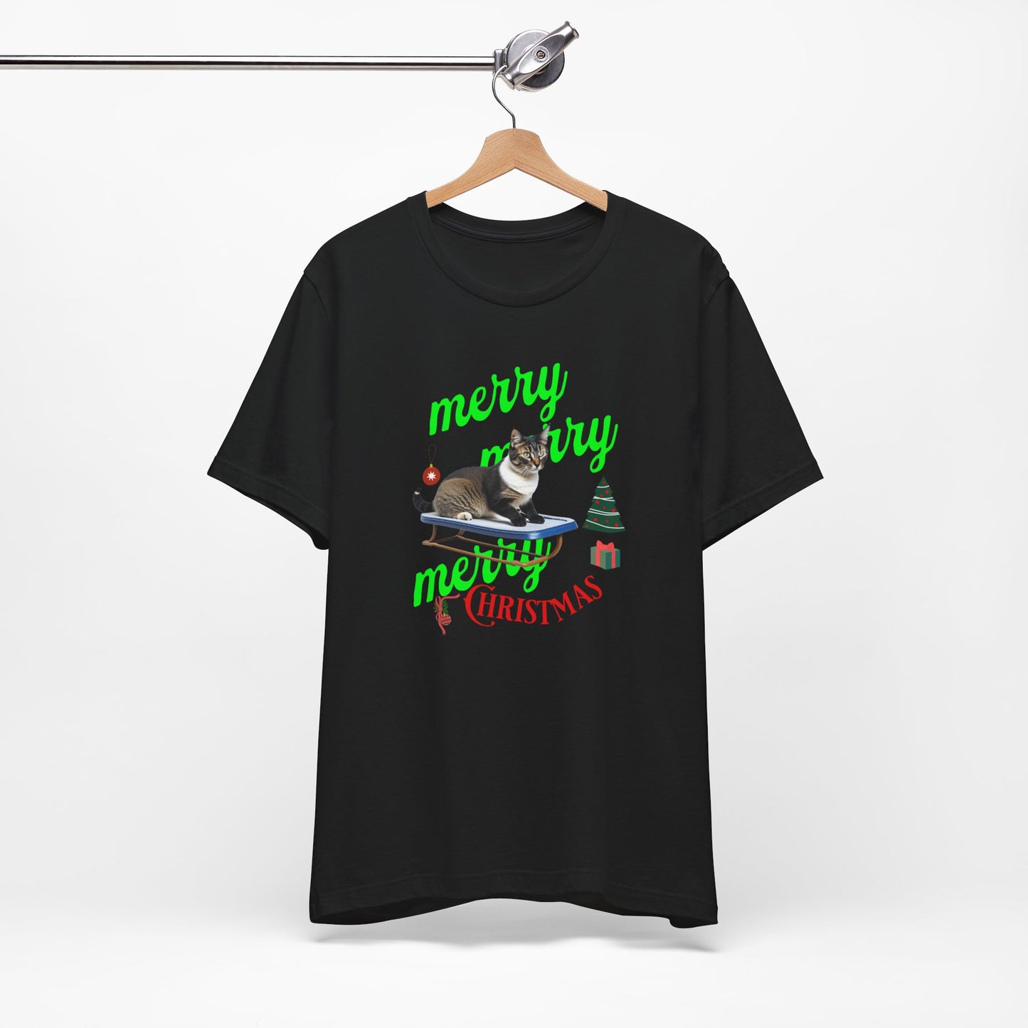 Unisex Jersey Short Sleeve T-Shirt, Merry Christmas Cat T-Shirt