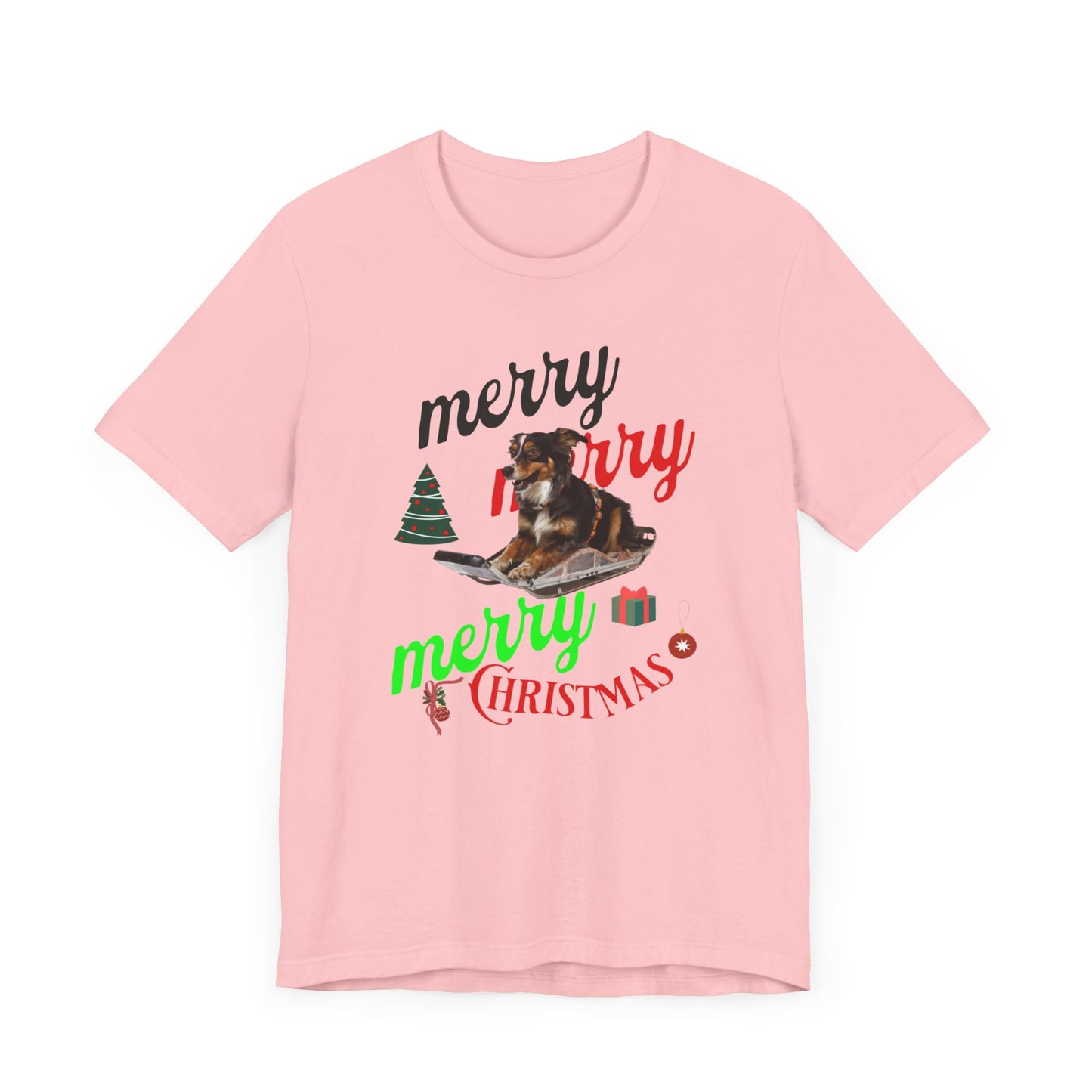 Unisex Jersey Short Sleeve T-Shirt, Merry Christmas Dog Sledge T-Shirt
