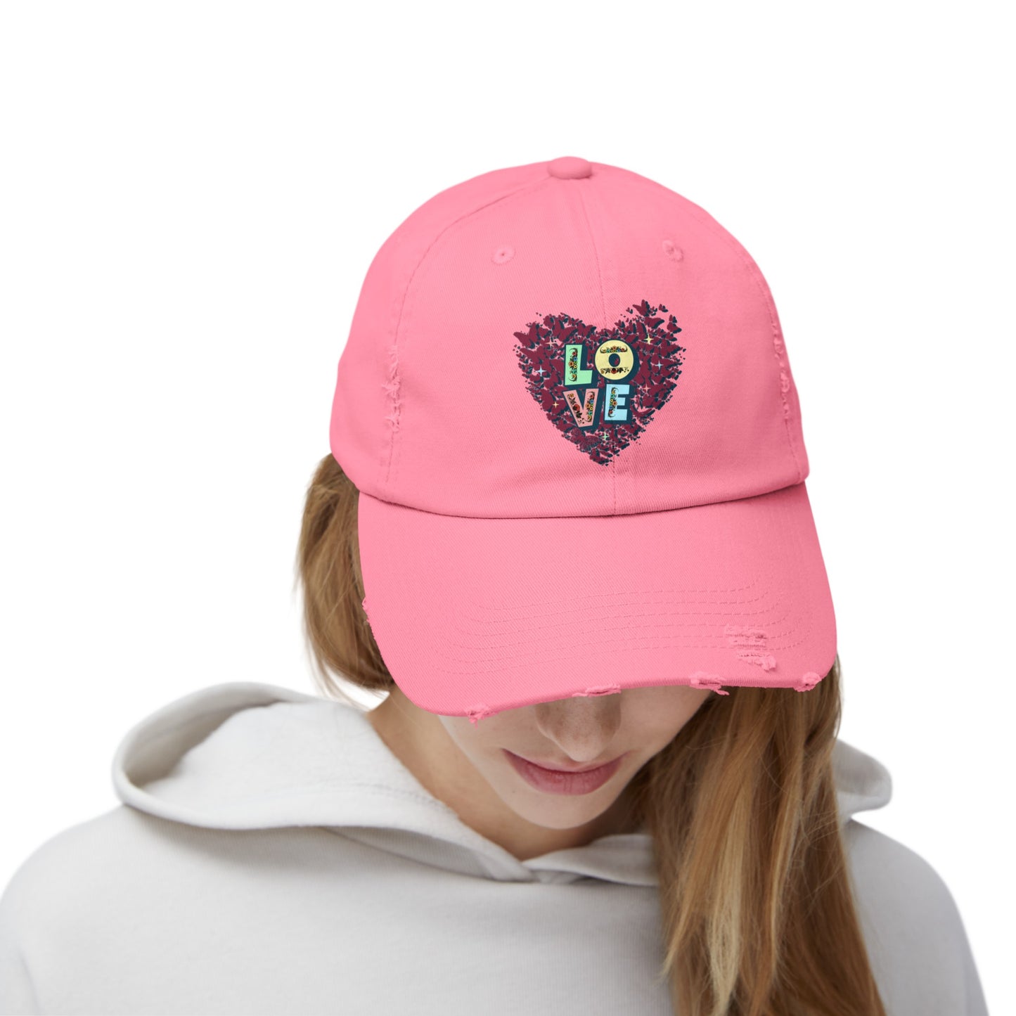 Unisex Distressed Cap, LOVE Heart Cap