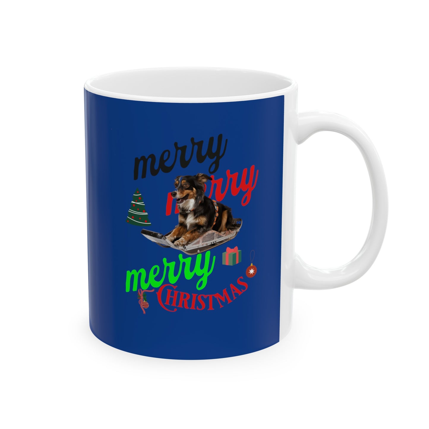 Ceramic Coffee or Tea Mug, Dog On The Sledge Merry Christmas Mug