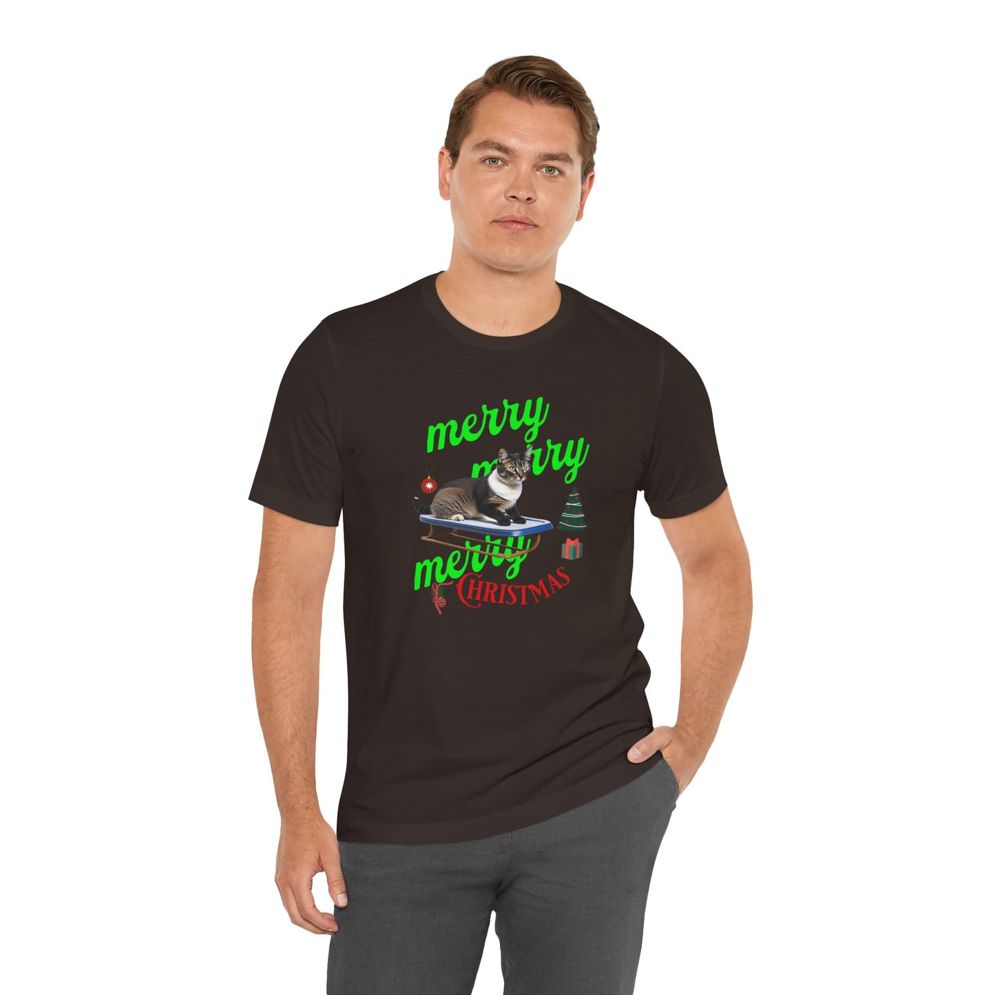 Unisex Jersey Short Sleeve T-Shirt, Merry Christmas Cat T-Shirt