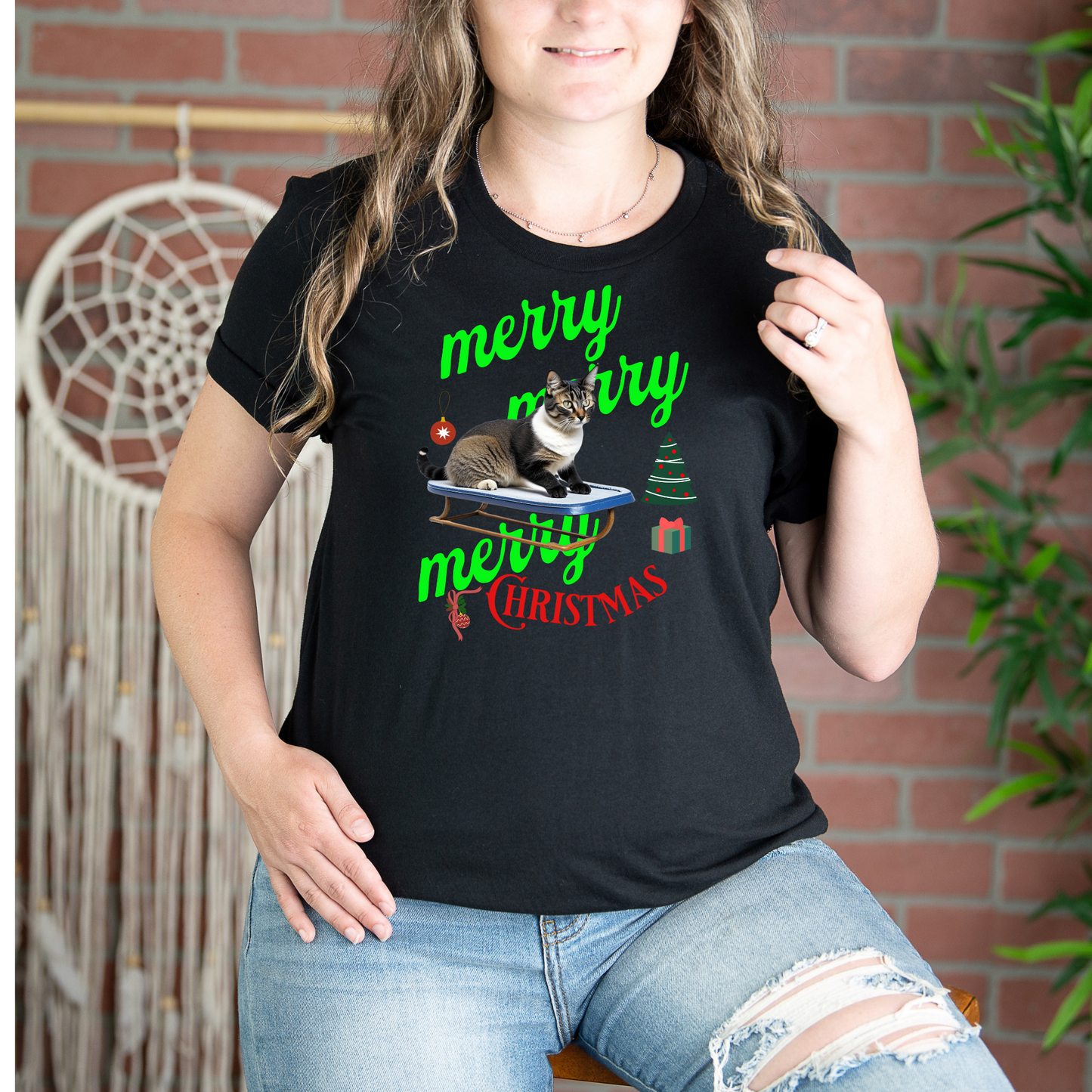 Unisex Jersey Short Sleeve T-Shirt, Merry Christmas Cat T-Shirt