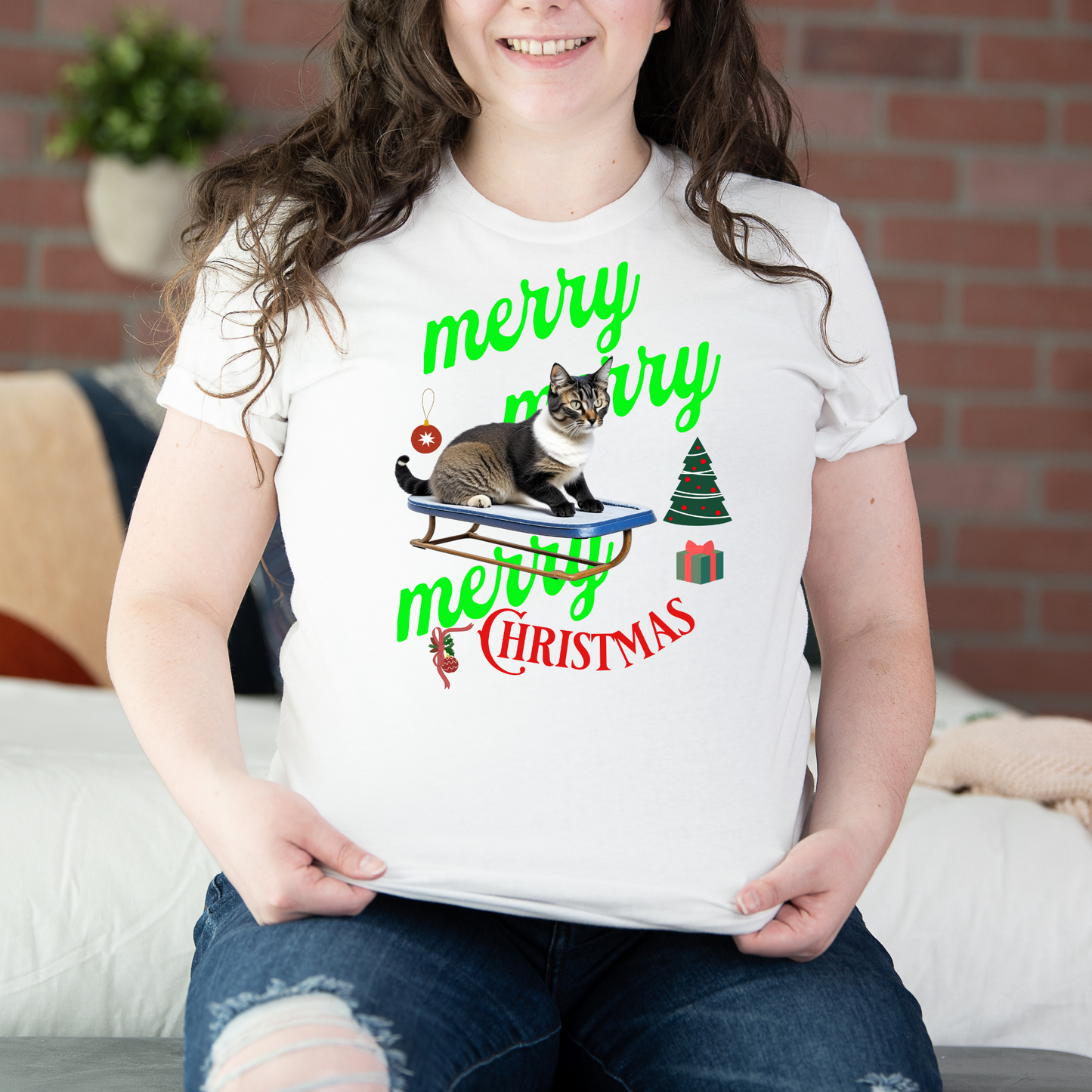 Unisex Jersey Short Sleeve T-Shirt, Merry Christmas Cat T-Shirt