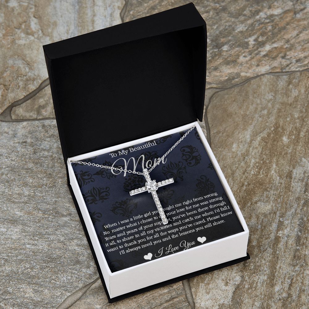 CZ Cross Necklace To My Beautiful Mom