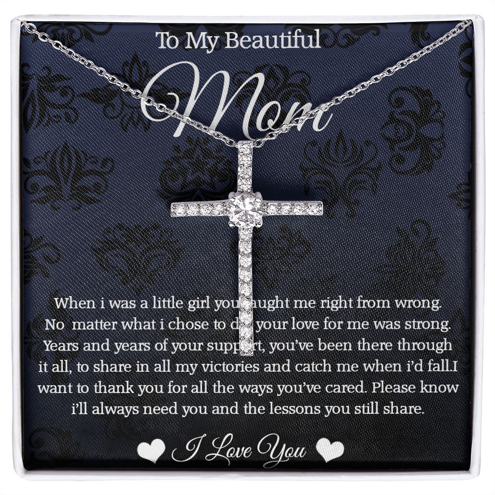 CZ Cross Necklace To My Beautiful Mom