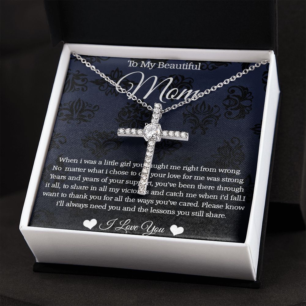 CZ Cross Necklace To My Beautiful Mom