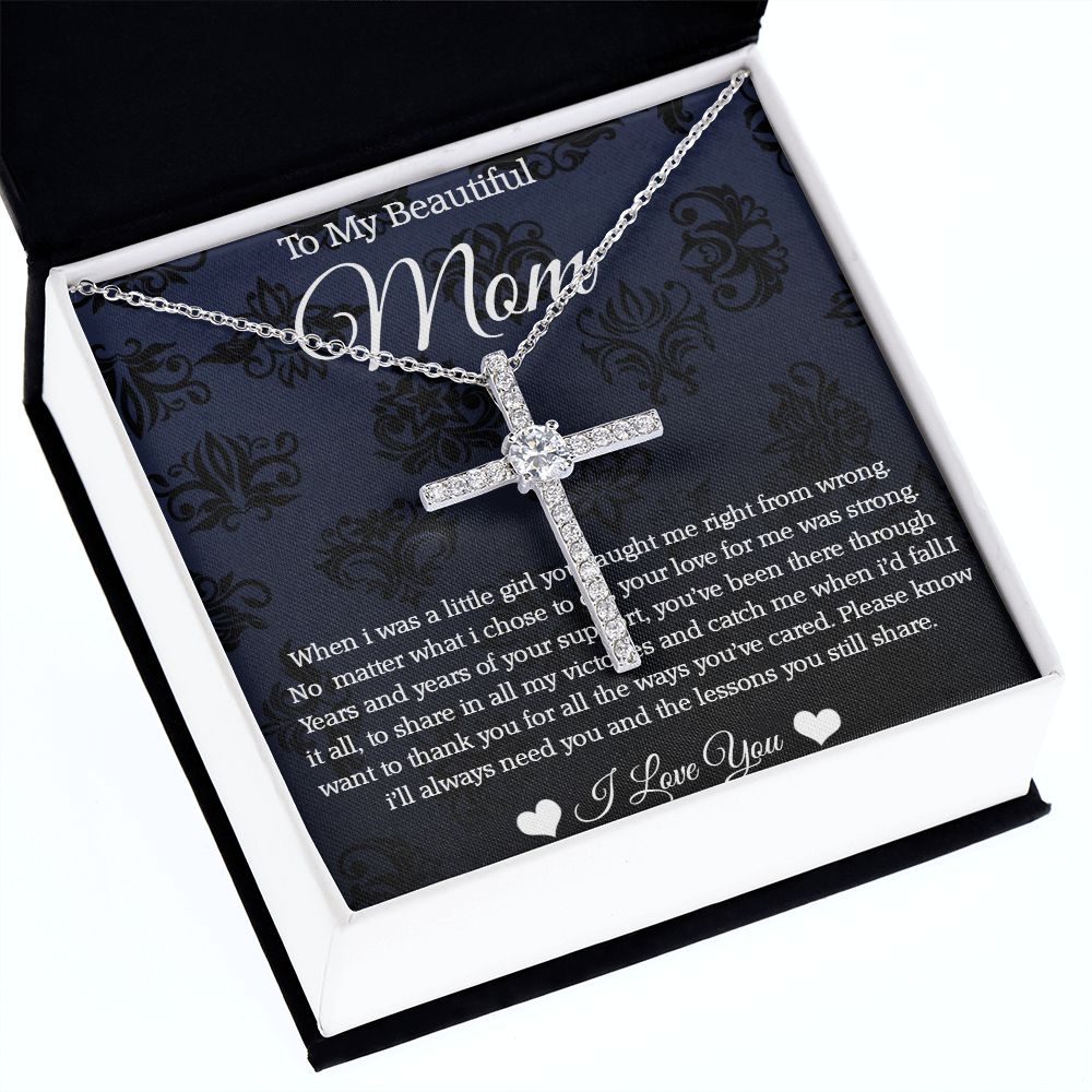 CZ Cross Necklace To My Beautiful Mom
