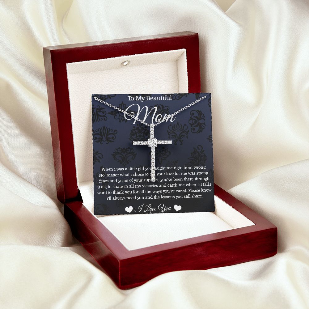 CZ Cross Necklace To My Beautiful Mom