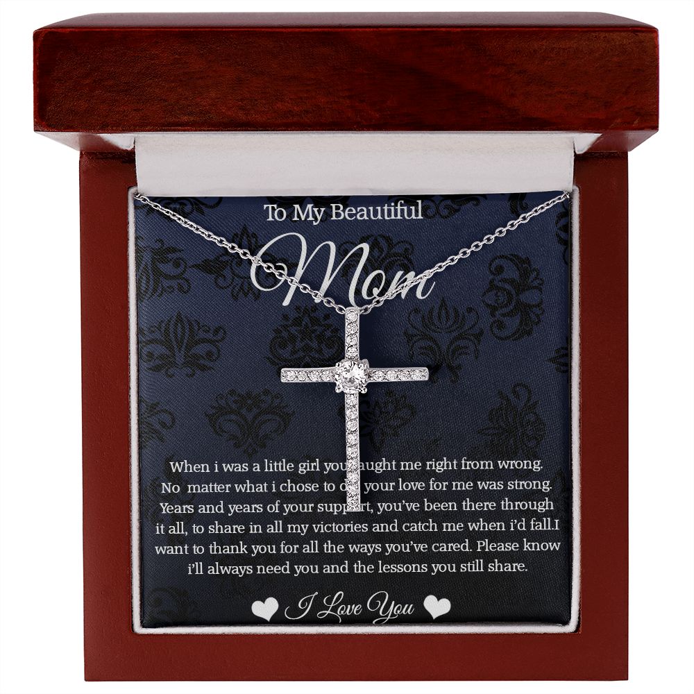 CZ Cross Necklace To My Beautiful Mom