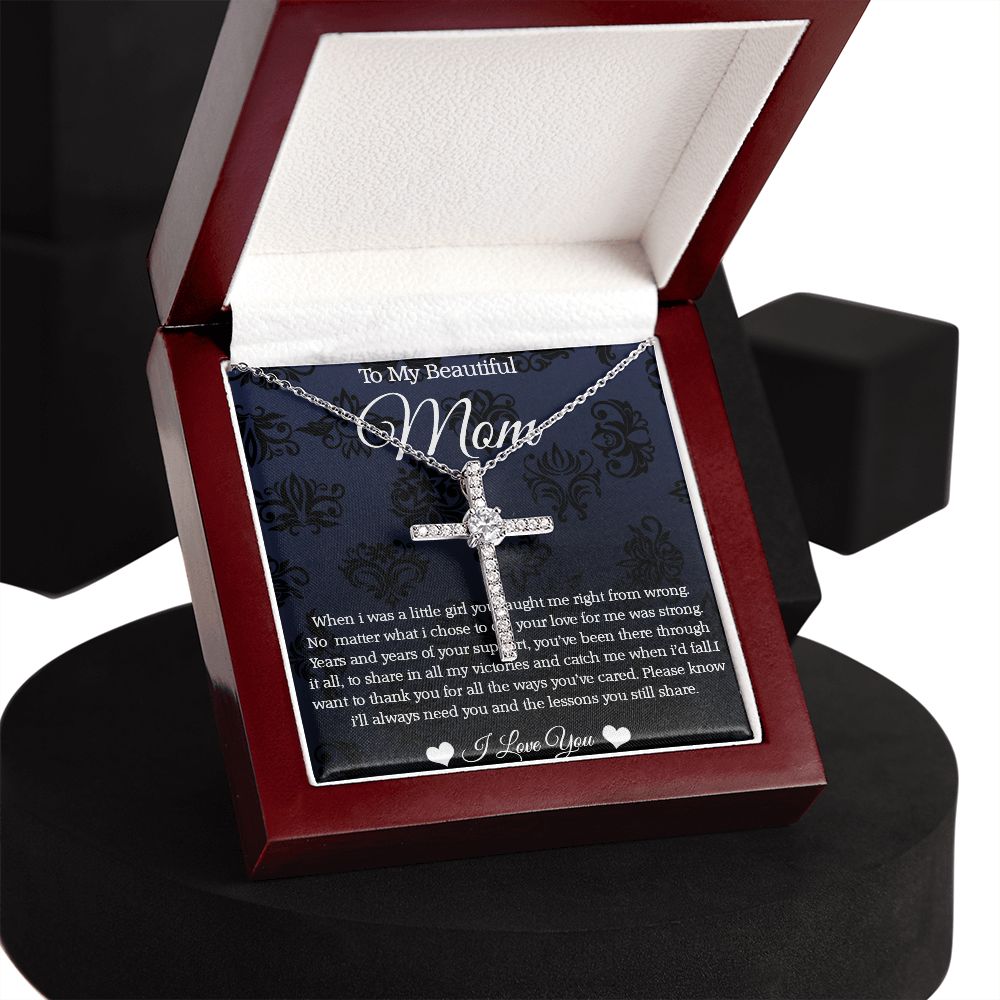 CZ Cross Necklace To My Beautiful Mom