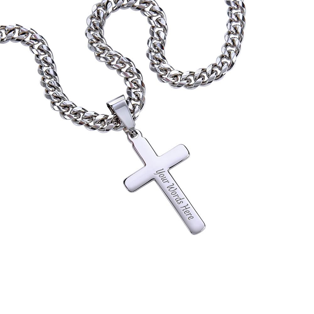 Personalized Steel Cross Necklace For My Husband on Cuban Chain w/ MC