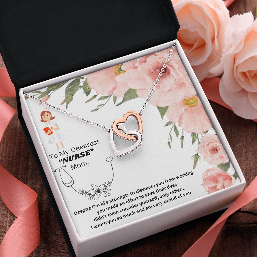 Interlocking Hearts Pendant Necklace for a "Nurse" Mother