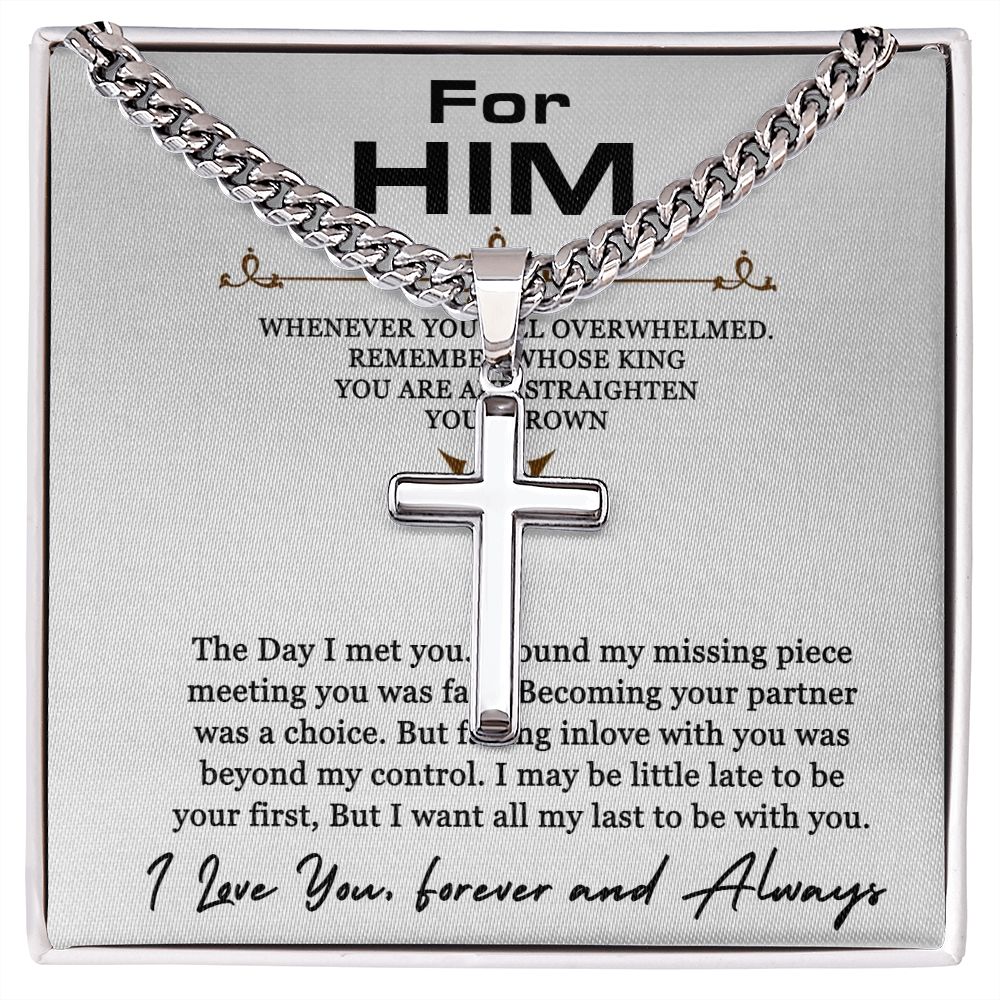 Artisan Cross Necklace For My Husband on Cuban Chain w/ MC
