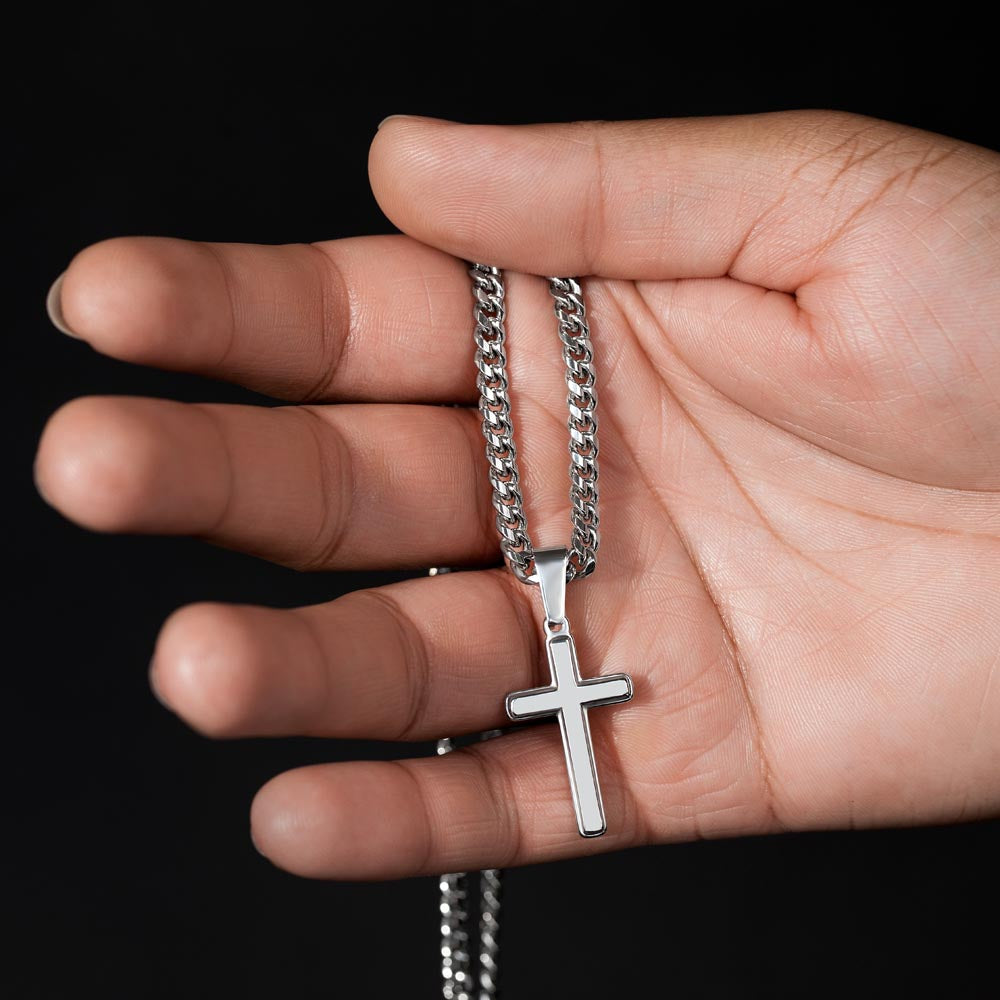 Cuban Chain Artisan Cross Necklace For My Husband-FB